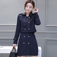 womens going out casualdaily simple spring trench coat solid shirt col ...