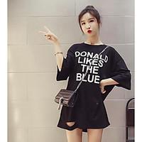 womens daily casual street chic t shirt letter round neck length sleev ...