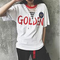 womens going out street chic t shirt letter round neck length sleeve c ...