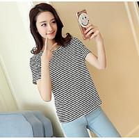 womens daily casual cute t shirt striped round neck short sleeve cotto ...