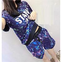 womens casualdaily sports simple active summer t shirt pant suits polk ...