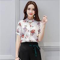 womens daily simple blouse floral round neck short sleeve polyester