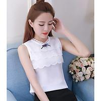 womens daily simple blouse solid round neck sleeveless polyester