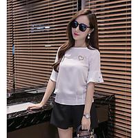 womens daily simple blouse solid round neck length sleeve polyester