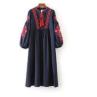 womens casualdaily tunic dress solid round neck maxi sleeve cotton sum ...