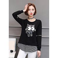 womens daily cute spring fall t shirt animal print round neck long sle ...