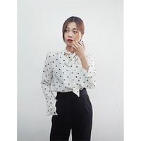 womens going out cute spring fall blouse round dots v neck long sleeve ...