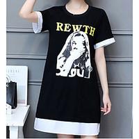 Women\'s Other Casual Shift Dress, Print Round Neck Above Knee Short Sleeve Other Summer Mid Rise Micro-elastic Medium