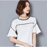 Women\'s Casual/Daily Cute Street chic Spring Summer Blouse, Solid Round Neck ½ Length Sleeve Cotton Medium