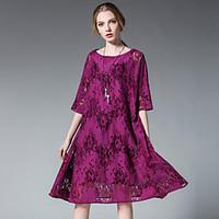 womens plus size casualdaily sexy boho loose lace dress solid embroide ...