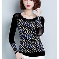 womens casualdaily simple blouse print round neck long sleeve polyeste ...