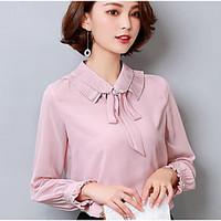 womens casualdaily simple blouse solid shirt collar long sleeve polyes ...