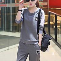 womens running casual winter t shirt pant suits solid round neck long  ...