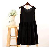 Women\'s Casual/Daily Simple Loose Dress, Solid U Neck Above Knee Sleeveless Modal Summer High Rise Micro-elastic Thin