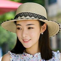 Woman Summer Jazz Cap Sunscreen Linen Straw Lace Beach Hat