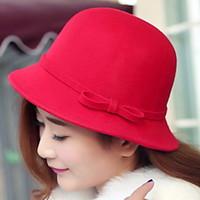 Women Bowknot Basin Cap Dome Pure Color Autumn Winter Wool Fisherman Hat