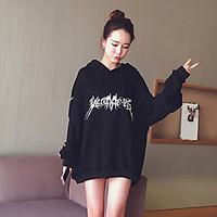 Women\'s Plus Size Street chic Long HoodiesLetter Black Hooded Long Sleeve Cotton Fall Thick Micro-elastic