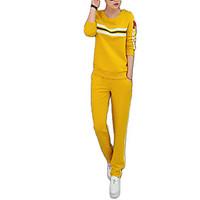 womens sports active blouse pant suits striped round neck long sleeve