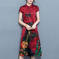 womens plus size going out vintage chinoiserie loose dress print stand ...