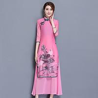 Women\'s Going out Casual/Daily Party Vintage Street chic Chinoiserie A Line Sheath Dress, Solid Jacquard Embroidered Stand Maxi½ Length