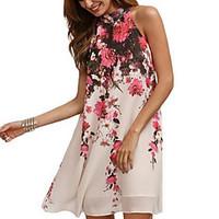 Women\'s Going out Casual/Daily Sexy Simple Loose Dress, Floral Crew Neck Above Knee Sleeveless Polyester Spring Summer Mid Rise