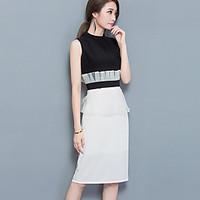 womens going out simple sheath dress color block crew neck knee length ...