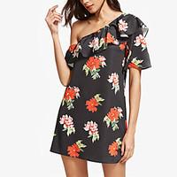 Women\'s Going out Casual/Daily Sexy Vintage Ruffle Backless Off-the-shoulder Slim Loose DressFloral Off Shoulder Mini Short Sleeve Mid Rise