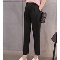 womens high rise micro elastic chinos pants simple loose solid