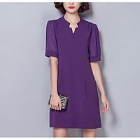 Women\'s Going out A Line Dress, Solid Asymmetrical Above Knee Short Sleeve Polyester Summer Mid Rise Micro-elastic Thin