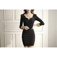 womens going out bodycon dress solid v neck above knee long sleeve pol ...