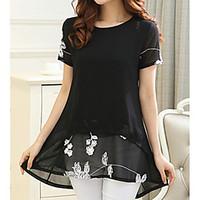 womens casualdaily simple t shirt solid floral round neck short sleeve ...