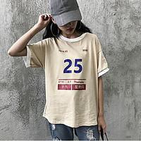 womens casualdaily simple t shirt print round neck length sleeve cotto ...