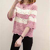 womens casualdaily regular pullover striped round neck sleeve rayon su ...