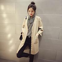 womens casualdaily vintage winter coat solid round neck long sleeve lo ...