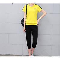 womens work simple summer t shirt pant suits solid round neck short sl ...