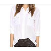 womens casualdaily simple spring shirt solid shirt collar long sleeve  ...