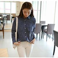 Women\'s Casual/Daily Simple Shirt, Striped Shirt Collar Long Sleeve Acrylic