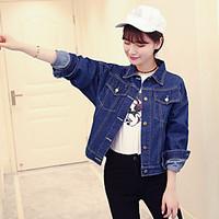 womens casualdaily simple spring denim jacket solid square neck long s ...