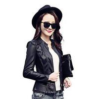 womens going out vintage fall denim jacket solid round neck long sleev ...