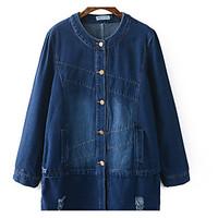 womens casualdaily simple fall denim jacket solid round neck long slee ...