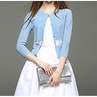 womens casualdaily short cardigan solid round neck sleeve cotton sprin ...