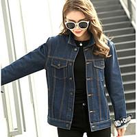 womens casualdaily vintage winter denim jacket solid round neck long s ...