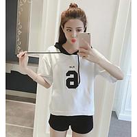 womens casualdaily hoodie solid round neck micro elastic cotton short  ...