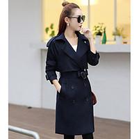 Women\'s Casual/Daily Vintage Winter Coat, Solid Peter Pan Collar Long Sleeve Long Linen