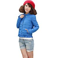 Women\'s Short Padded Coat, Simple Going out Solid-Polyester Polyester Long Sleeve Crew Neck