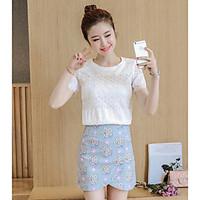 womens casualdaily simple spring t shirt skirt suits floral round neck ...