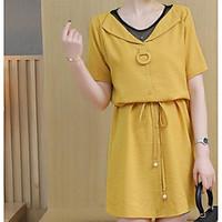 Women\'s Casual/Daily Simple A Line Dress, Solid Round Neck Above Knee Short Sleeve Others Summer Mid Rise Micro-elastic Medium
