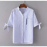 Women\'s Going out Casual/Daily Beach Simple Summer Shirt, Check Shirt Collar Short Sleeve Cotton Medium