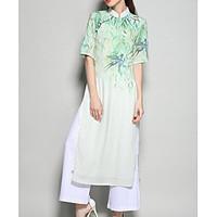 womens casualdaily holiday chinoiserie summer blouse pant suits print  ...