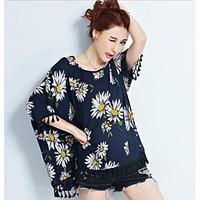 Women\'s Going out Beach Sports Vintage Cute Street chic T-shirt, Floral Round Neck ½ Length Sleeve Polyester